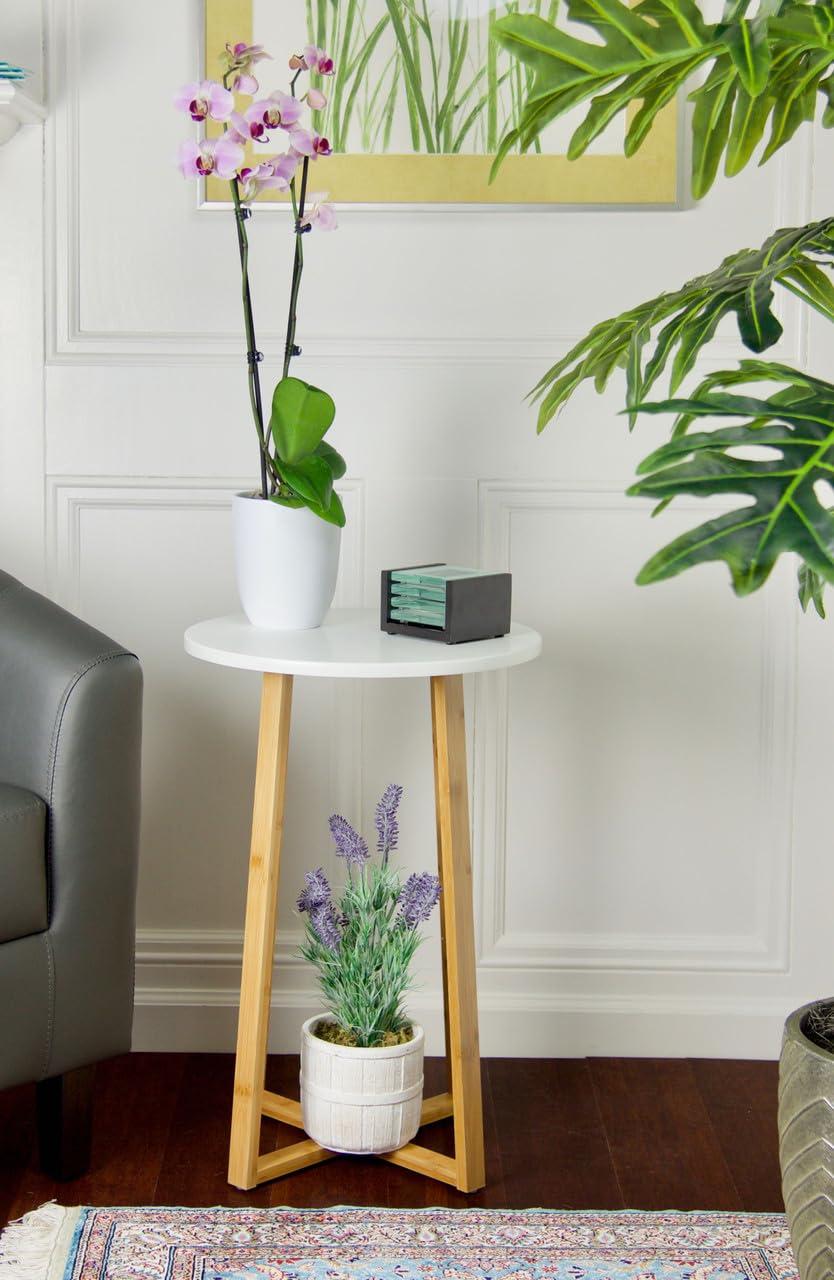 Eccostyle Solid Bamboo Frame Round Plant Table - White