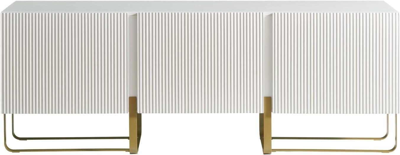 Mignon Contemporary Modern  60" TV Stand with 3 Storage Cabinets, Fits 65 Inches, Entertainment Center Console for Family, Living Room & Bedroom, Metal Legs, White