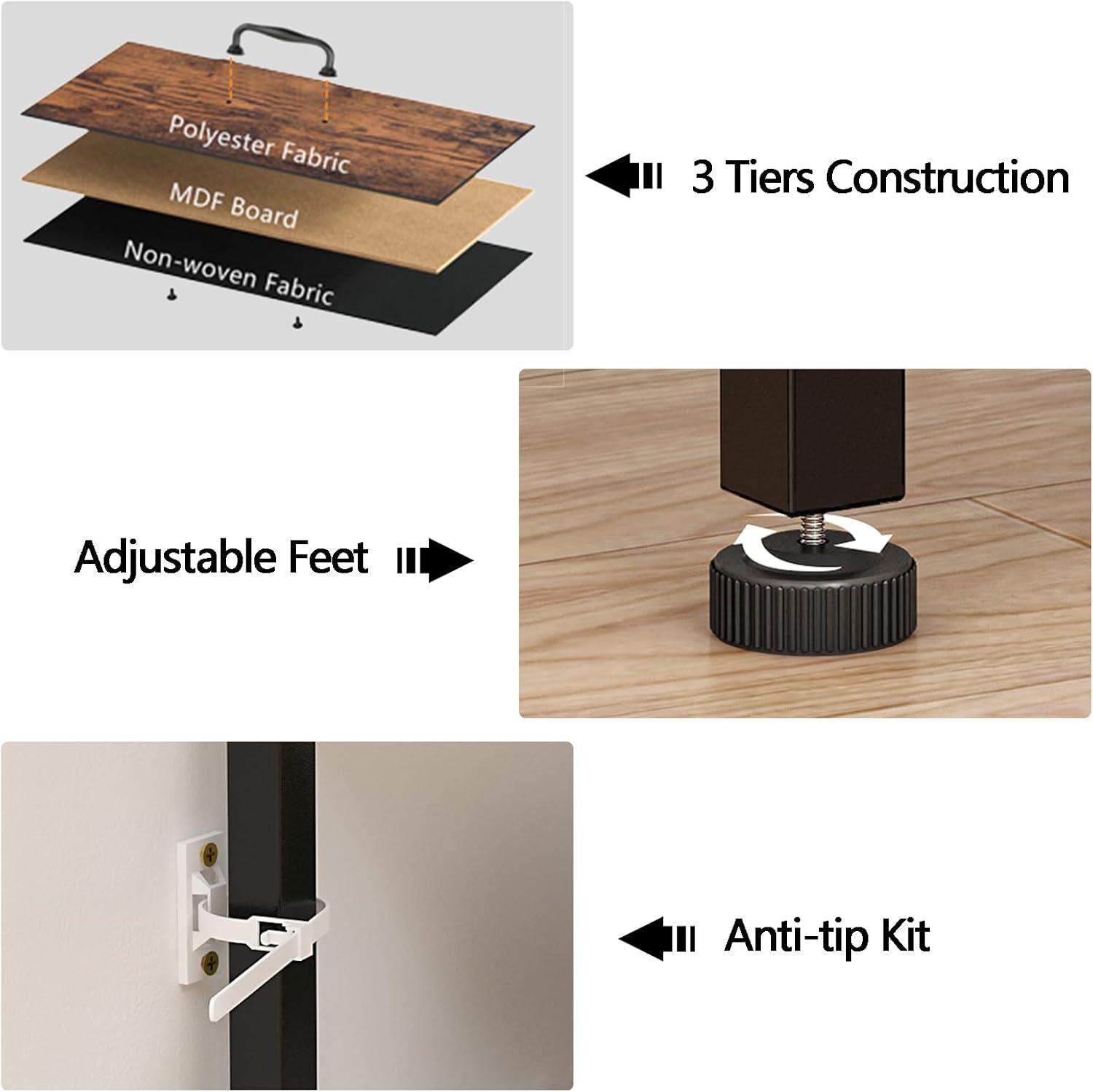 Furnulem Bedroom Dresser for 55”Long TV Stand,10 Storage Organizer Dressers & Chests of Drawers, Sturdy Metal Frame & Wood Top Tall Storage Cabinet for Bedroom Closet Living Room Entryway Rustic Brown