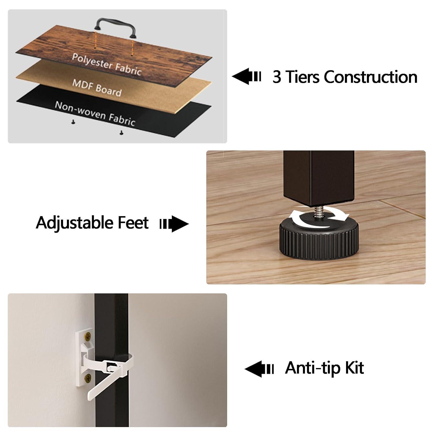 Furnulem Bedroom Dresser for 55”Long TV Stand,10 Storage Organizer Dressers & Chests of Drawers, Sturdy Metal Frame & Wood Top Tall Storage Cabinet for Bedroom Closet Living Room Entryway Rustic Brown