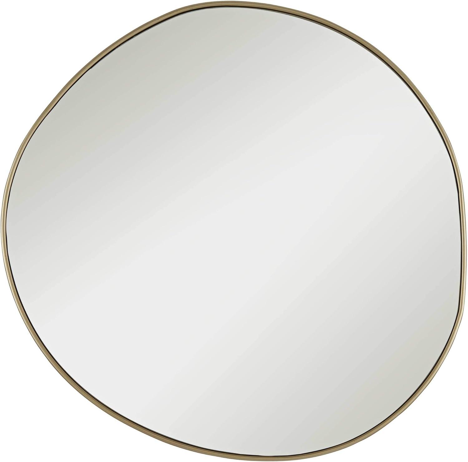 Possini Euro Design Rorschach Uneven Round Vanity Wall Mirror Modern Champagne Frame 30" Wide for Bathroom Bedroom Living Room Office Entryway House