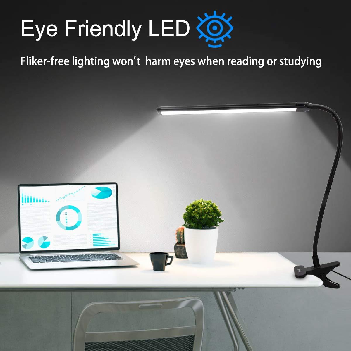 Clamp on Lamp, Clip Light, Desk Lamps with 3 Color Temperature Settings, 10 Brightness Levels, 2m USB Cord Power Supply and AC Adapter Included, Pack of 2 (Black)