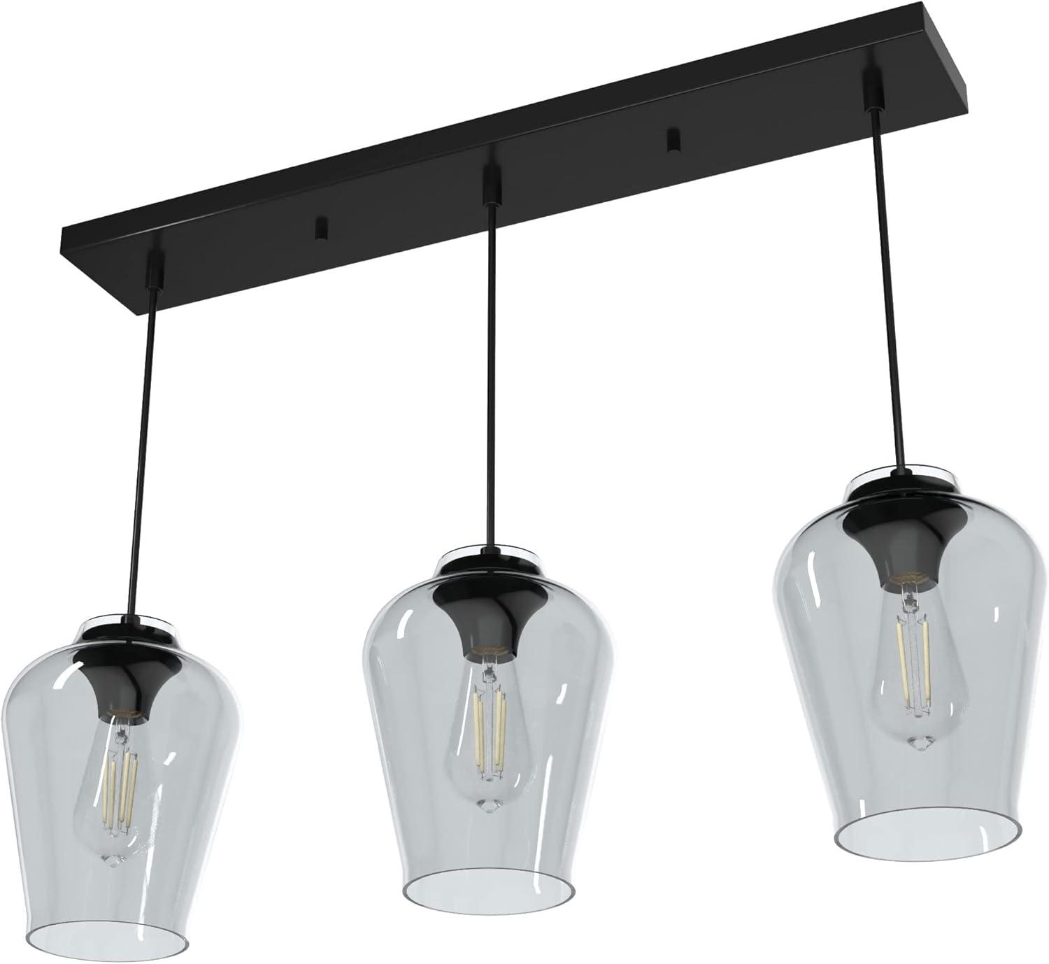 Vidria Matte Black 3-Light Linear Glass Cluster Ceiling Fixture