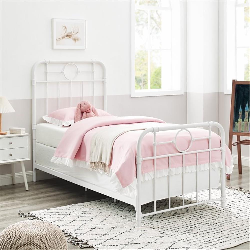 Antique White Metal Pipe Queen Bed with Powder Coated Finish