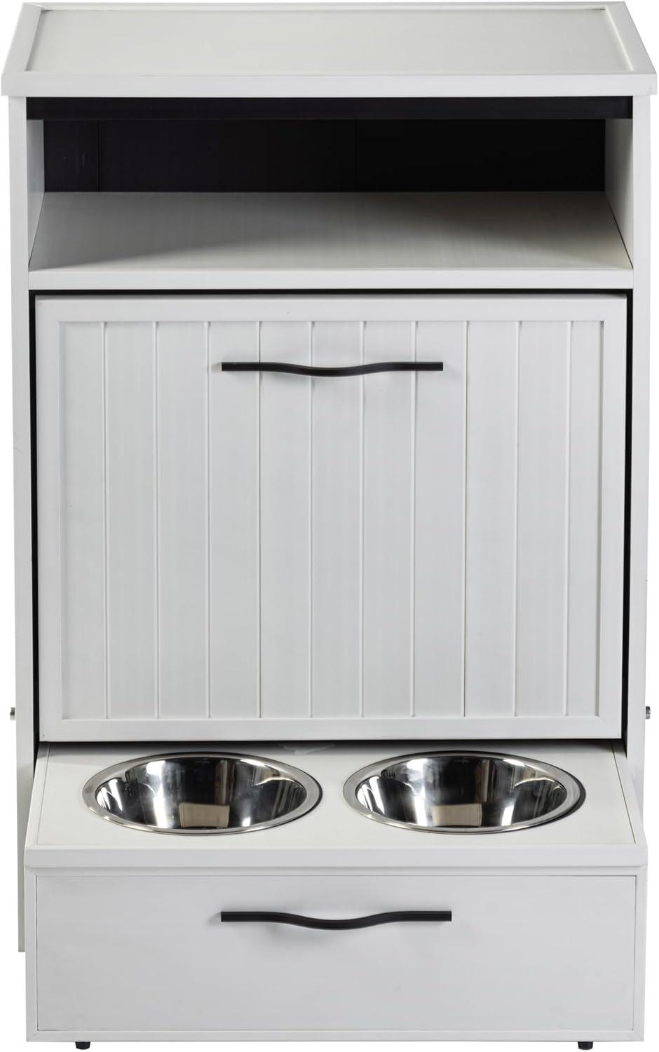 New Age Pet® ECOFLEX® Dog Food Pantry with Double Stainless Steel Bowls - Durable Composite, Includes 2x 32oz Bowls, Storage for 25 lbs of Dog Food, Easy Assembly, Moisture Resistant