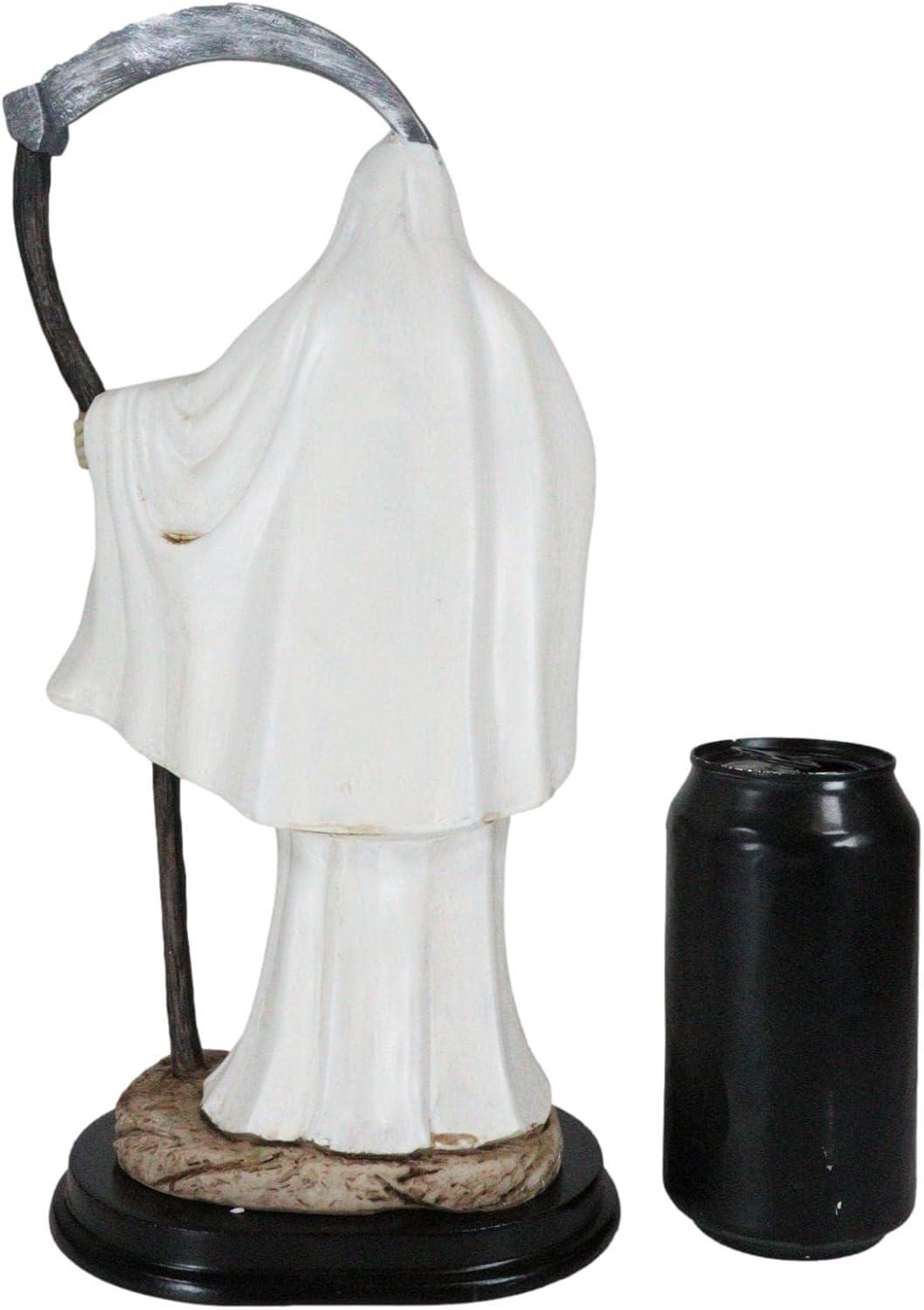 12.75" Tall Holy Death Santa Muerte Holding Scythe In White Tunic Robe Statue