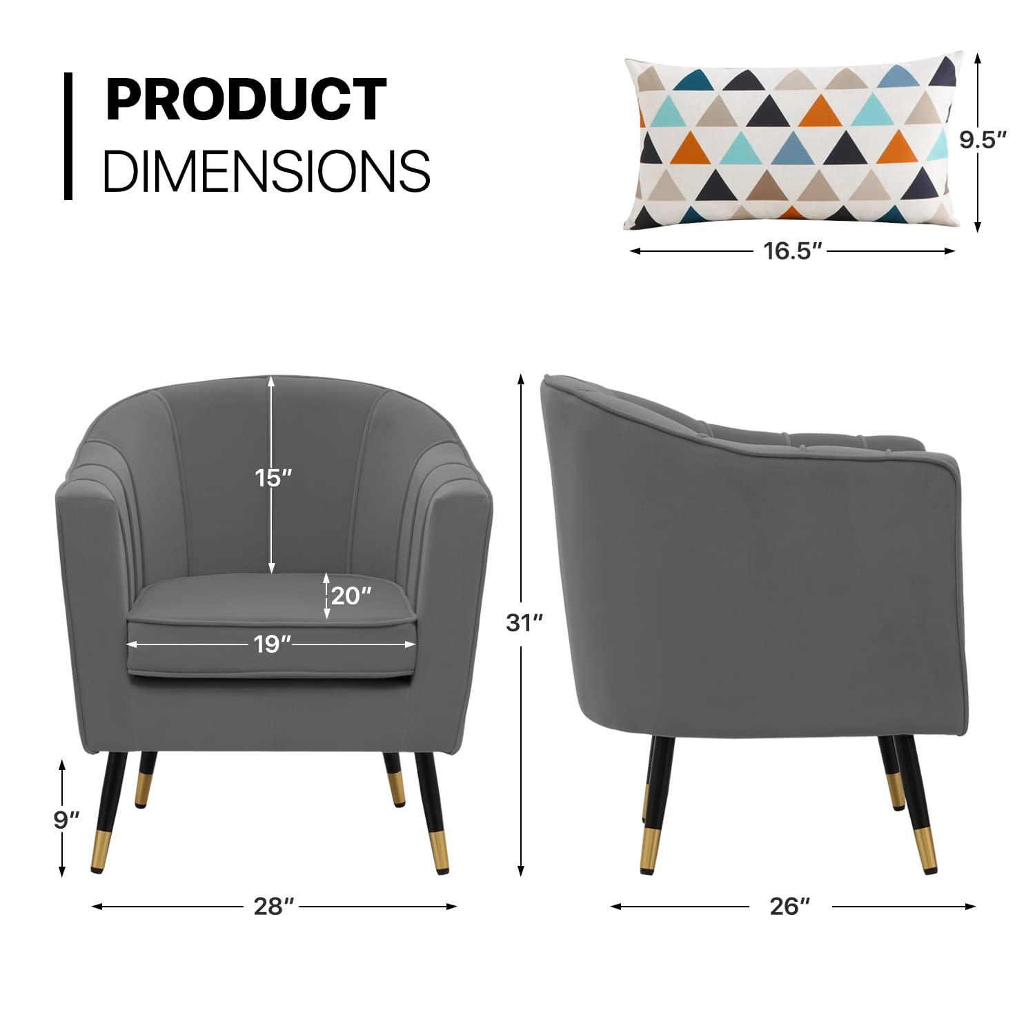 MoNiBloom Modern Armchair Chair Reading Chair Barrel Arm Chair with Cushion and Upholstered Seat Comfy Single Sofa Accent Chair for Living Room Bedroom, Grey