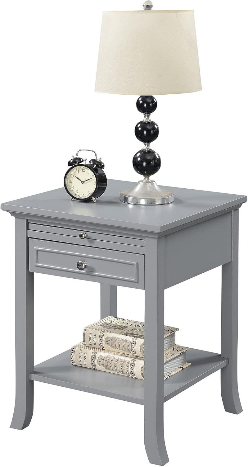 Heritage Gray Square Wood End Table with Storage and Pull-Out Shelf