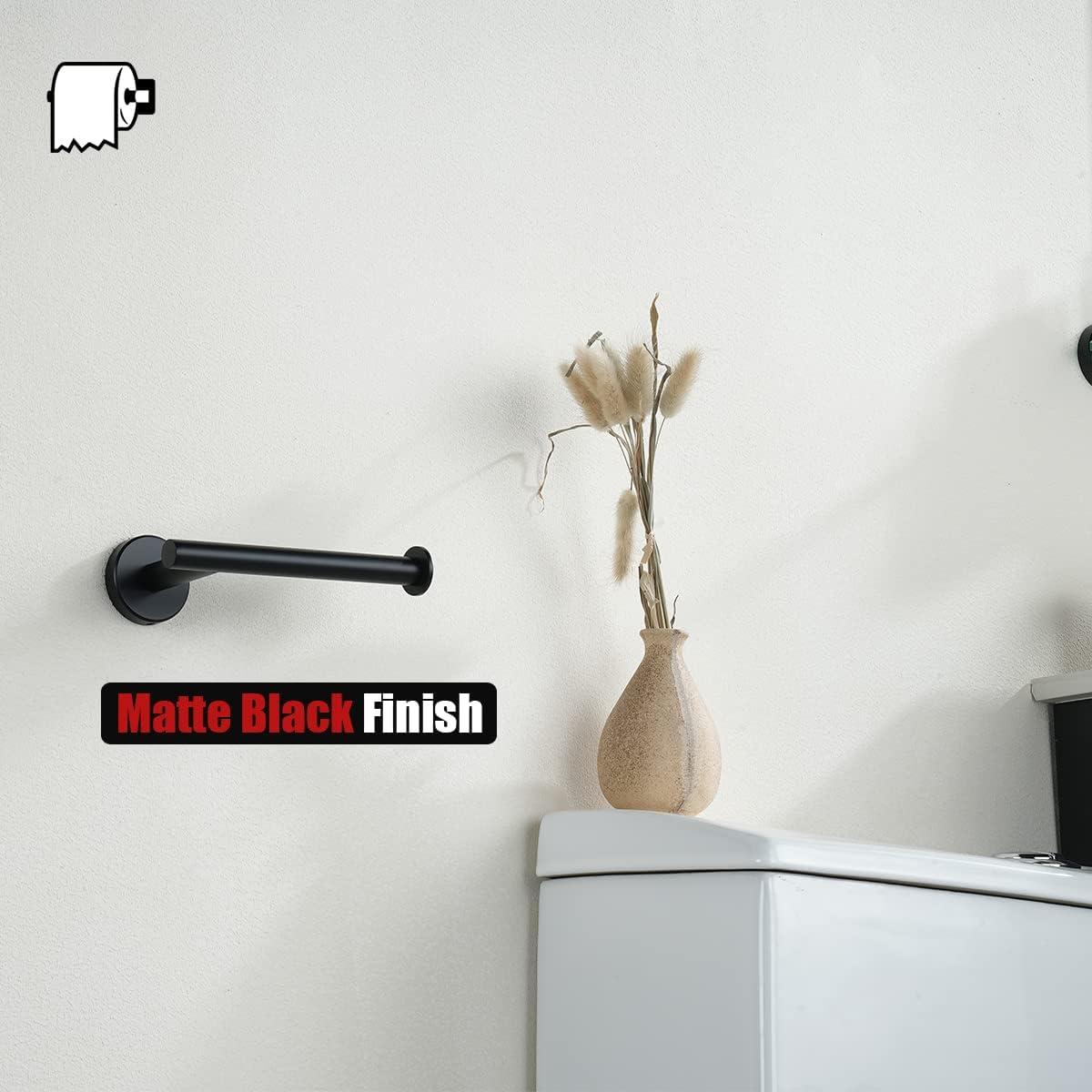 JQK Black Toilet Paper Holder, 5 Inch 304 Stainless Steel Thick 0.8mm Tissue Paper Dispenser, Matte Black Wall Mount, 2 Pack, TPH120-PB-P2