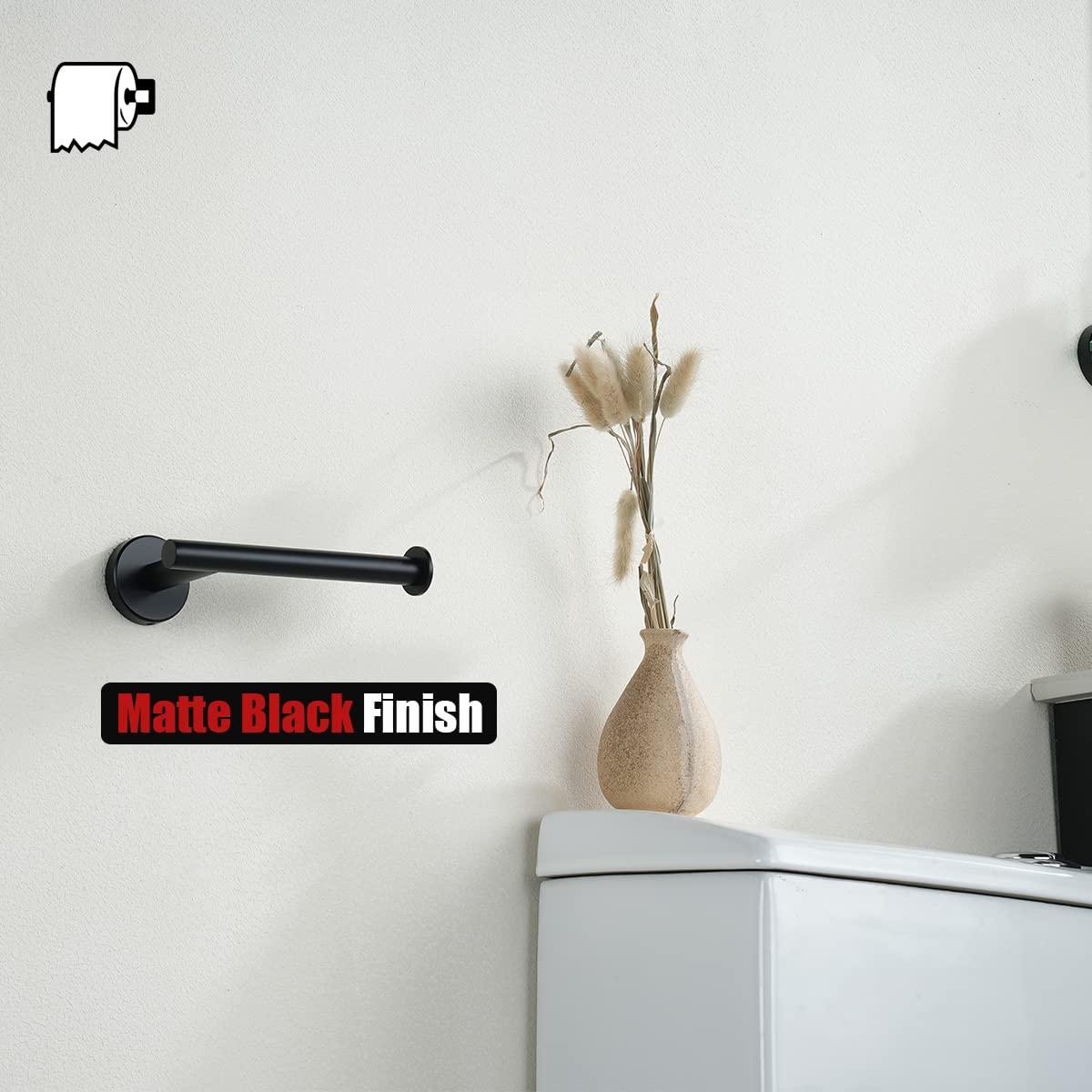 JQK Black Toilet Paper Holder, 5 Inch 304 Stainless Steel Thick 0.8mm Tissue Paper Dispenser, Matte Black Wall Mount, 2 Pack, TPH120-PB-P2