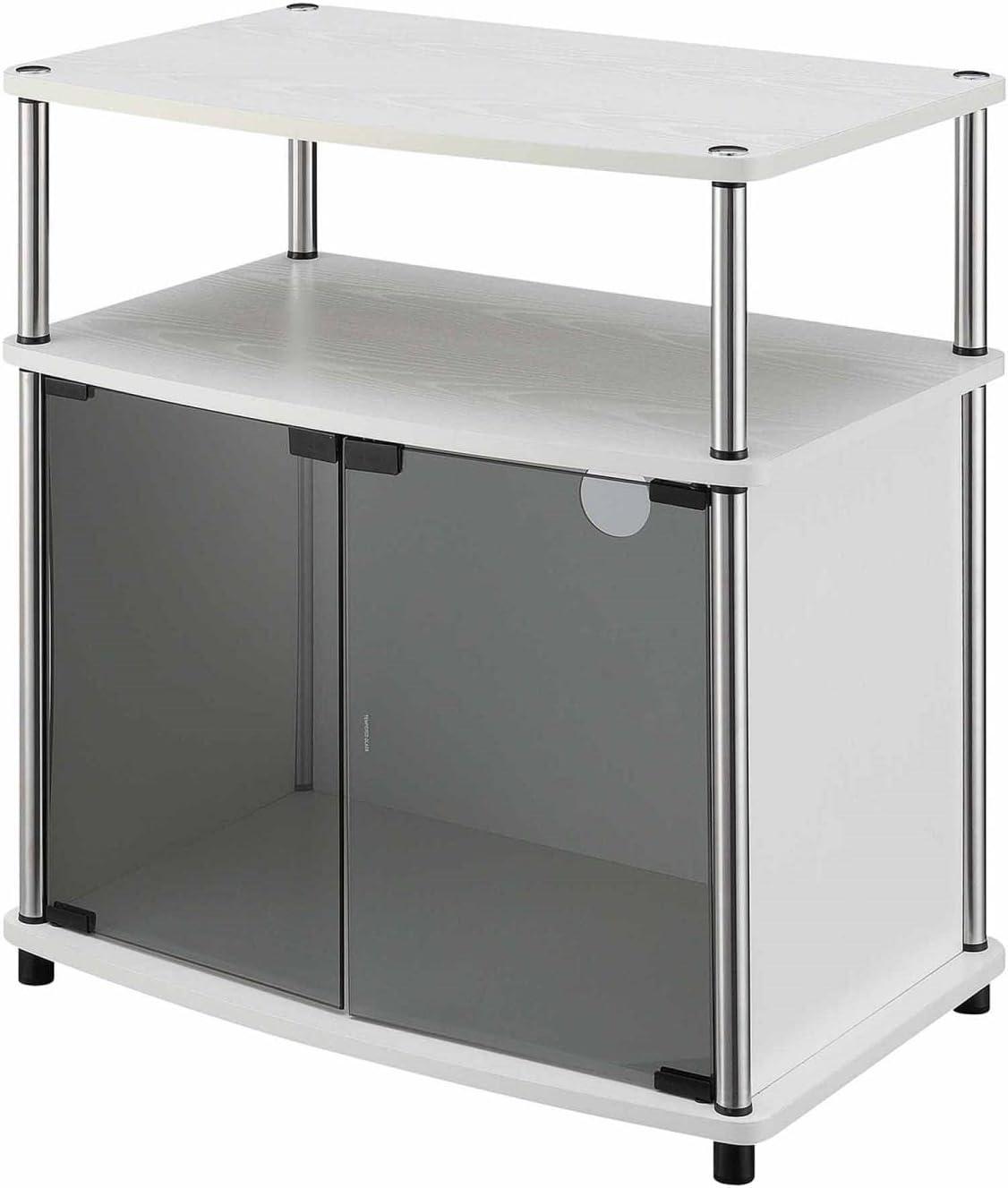 White Particle Board TV Stand with Glass Cabinet