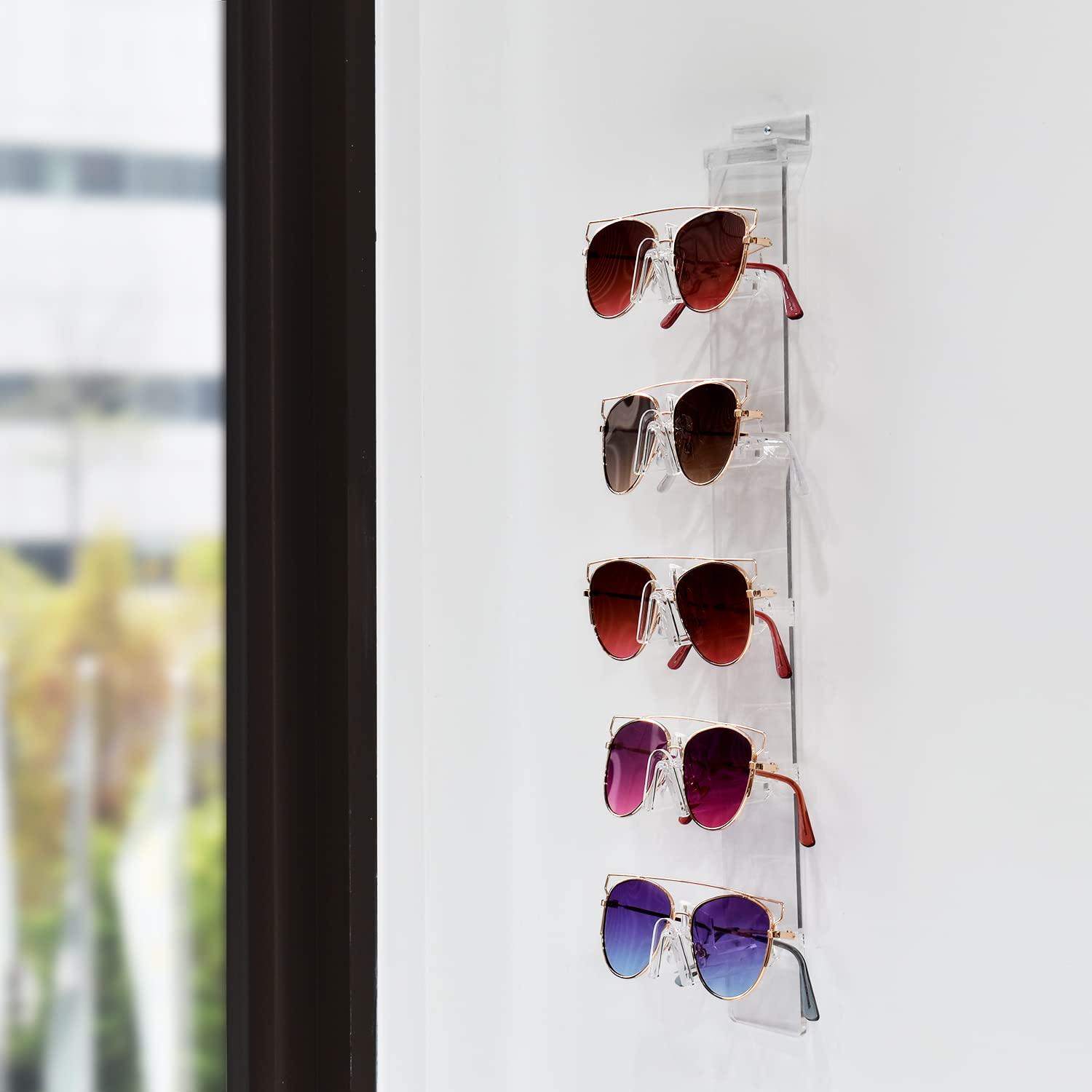 MOOCA Acrylic 5 Tier Slatwall & Wall-mounted Sunglasses Holder Organizer for Eyeglasses, Sunglasses, and Optical Glasses, Detachable Nose Features Enhance Portability & Durability