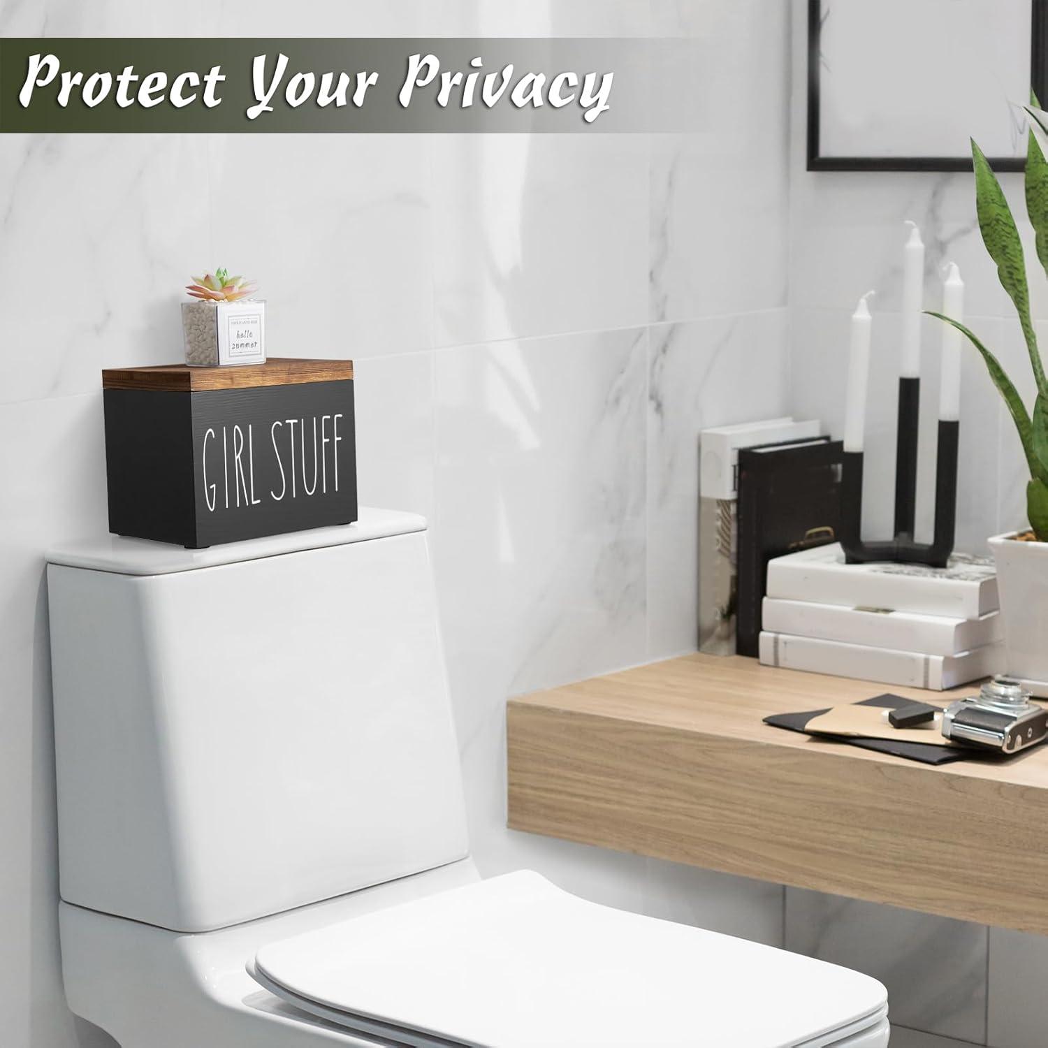 DRASTAR Tampon Holder for Bathroom, Black Feminine Product Organizer, Pad Organize Case with hinged lid, Shark Week Tampon Storage, Lady Stuff Box for Bathroom Accessories