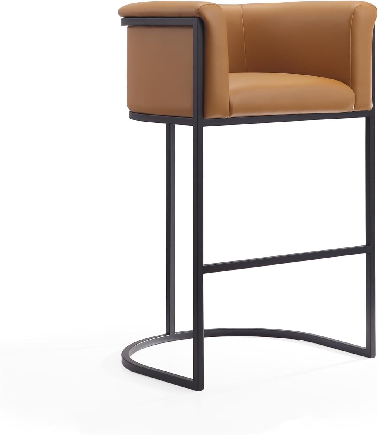 Cosmopolitan Upholstered Metal Barstool Camel - Manhattan Comfort: Faux Leather, Low Back, Fixed Height 29.5"