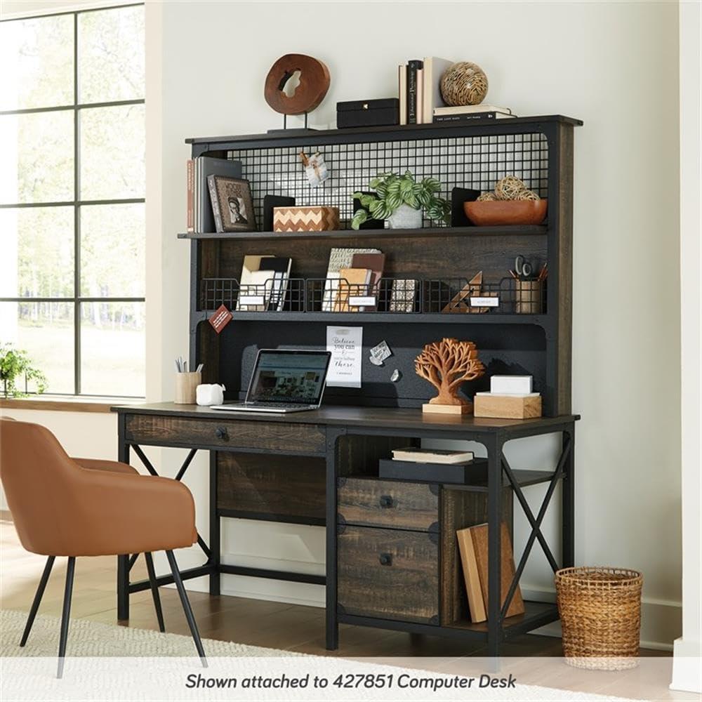 Sauder Steel River Industrial Desktop Hutch, Carbon Oak Finish