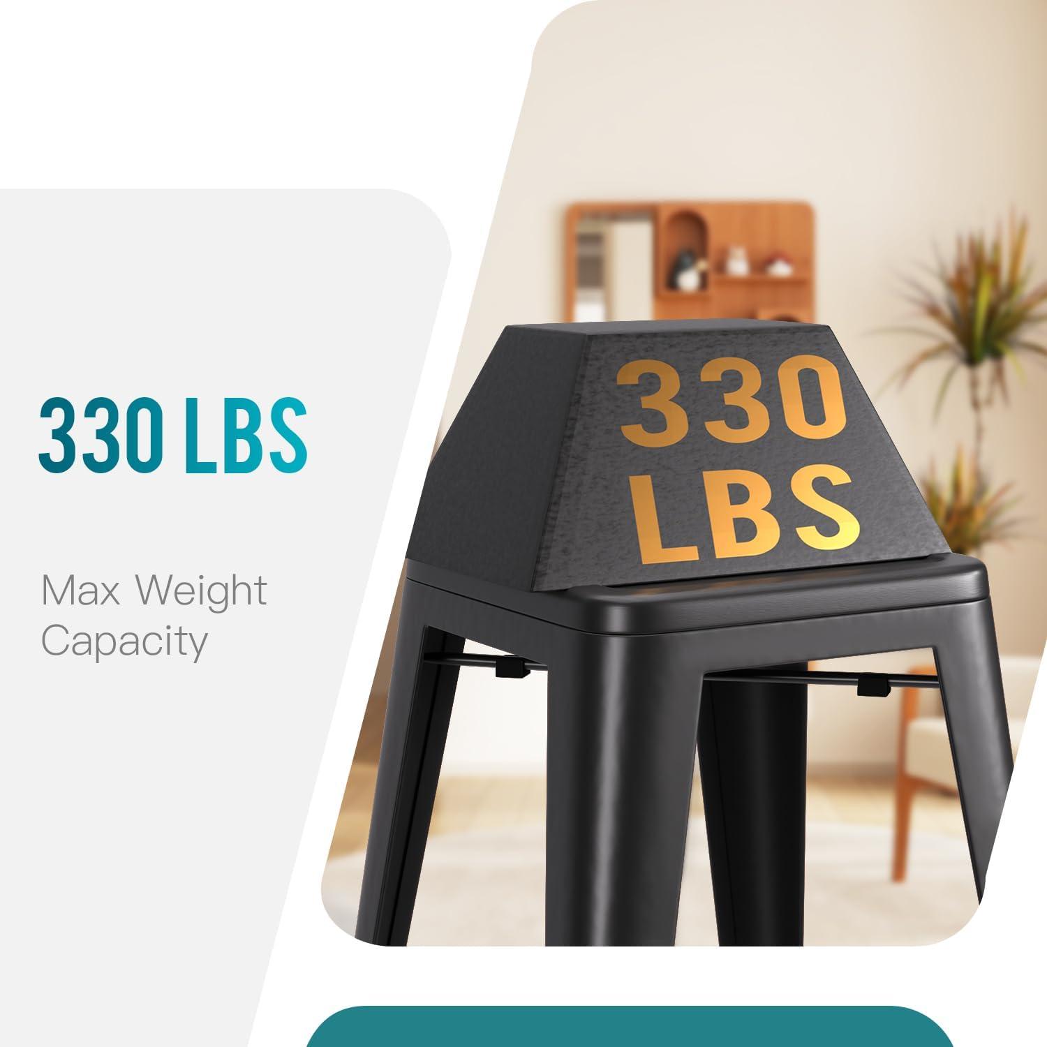 Dkelincs Upgrade Stackable Metal Bar Stools - Set of 4 Counter Height Barstools for Indoor/Outdoor Use - Backless Bar Chairs with Footrest (Black, 30")