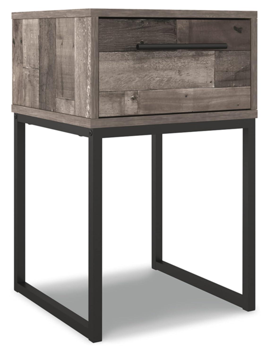 Neilsville Nightstand Black/Gray/Beige - Signature Design by Ashley: Canted Metal Legs, Rustic Finish