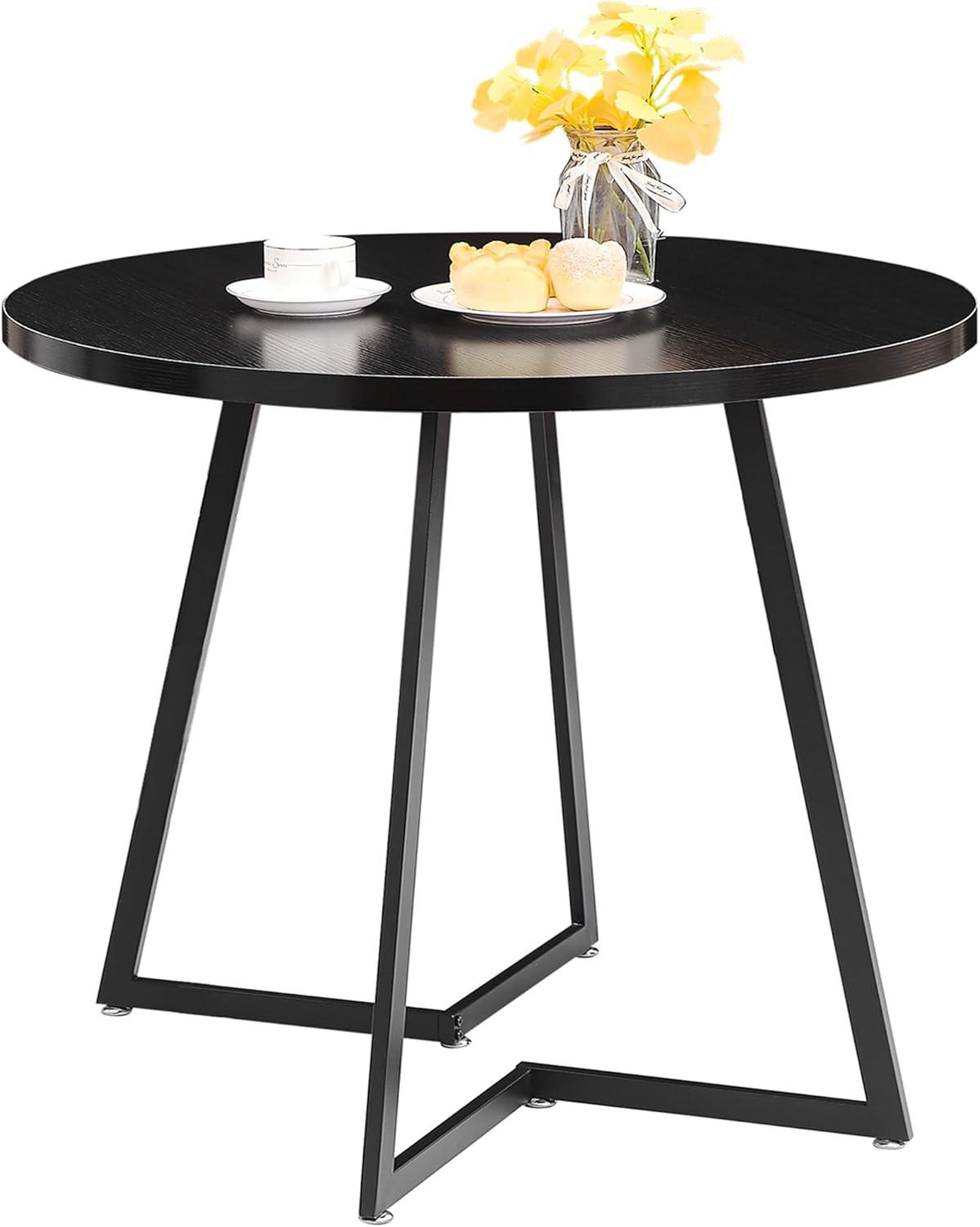 Black Round Extendable Wood Dining Table with Steel Frame