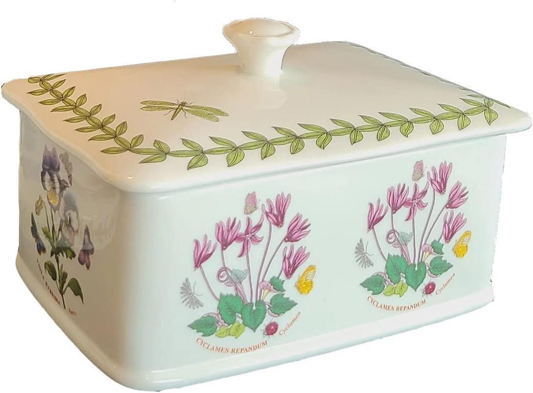 Portmeirion Botanic Garden 6" Butter Keeper with Knob Lid, Assorted Floral Motifs, Porcelain Butter Dish, Elegant Kitchen Storage Solution