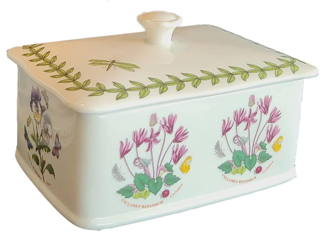 Portmeirion Botanic Garden 6" Butter Keeper with Knob Lid, Assorted Floral Motifs, Porcelain Butter Dish, Elegant Kitchen Storage Solution