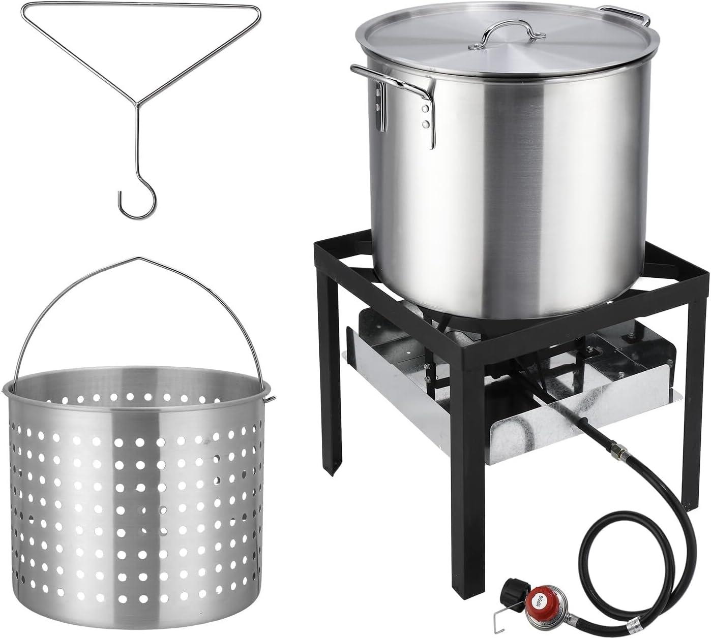 ROVSUN 60QT Turkey Fryer & Seafood Boiler Steamer with 150,000 BTU Propane Stove, Aluminum Outdoor Deep Fryer with Basket & Hook for Outdoor Backyard