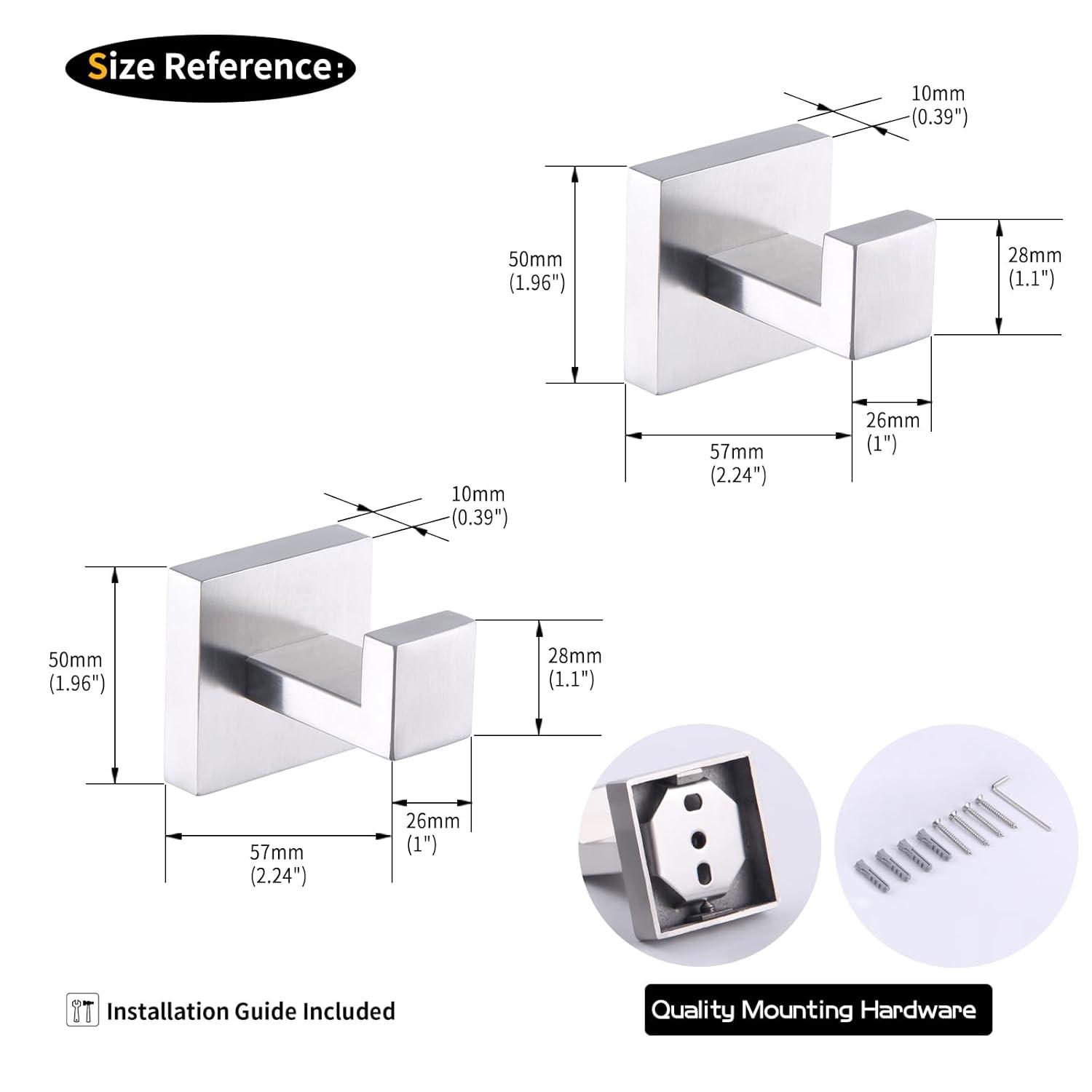 GERZWY Brushed Stainless Steel Towel Hook Robe Hook Coat Hook Heavy Duty Wall Mounted Luxury Hooks for Bathroom Hotel 2 Pack FG1607-2LS