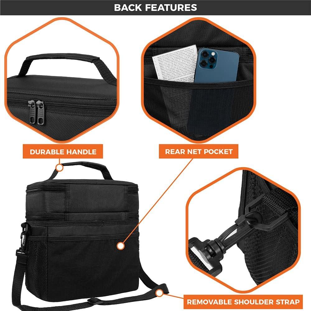 OPUX Insulated Lunch Box Men Women, Large Soft Cooler Bag Work School Picnic, Leakproof Tote Shoulder Strap Kid Adult (Black, Double Deck)