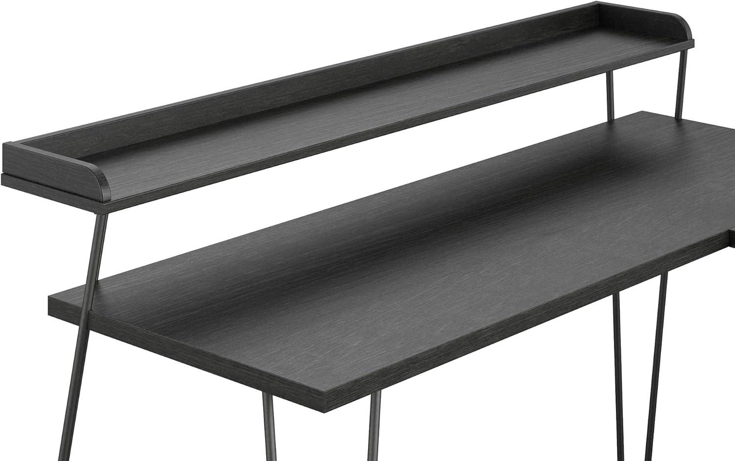 Haven 55'' Black Oak Corner Computer Desk with Metal Frame