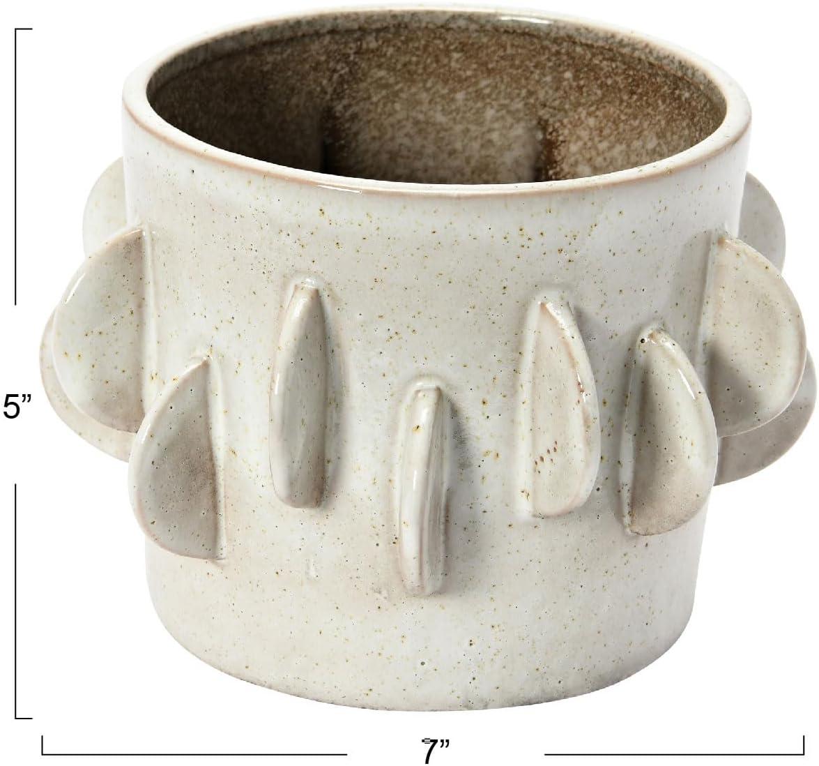 Bloomingville Handmade Stoneware Planter with Reactive Glaze and Antique Finish, White