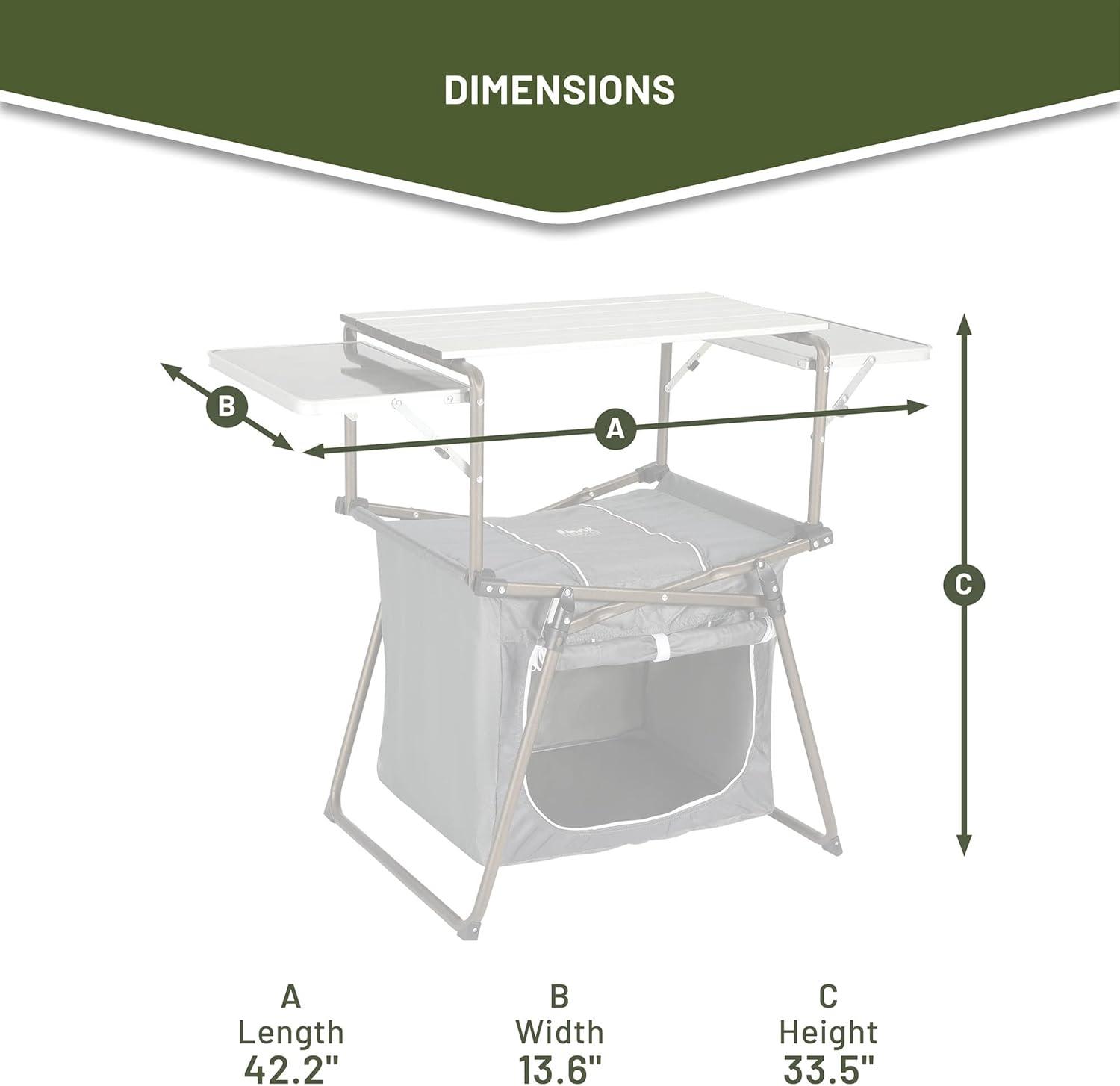 TIMBER RIDGE Folding Camping Kitchen Table – Lightweight Aluminum Cook Station with Storage & Carry Bag, Portable BBQ Grill Table, Gray.