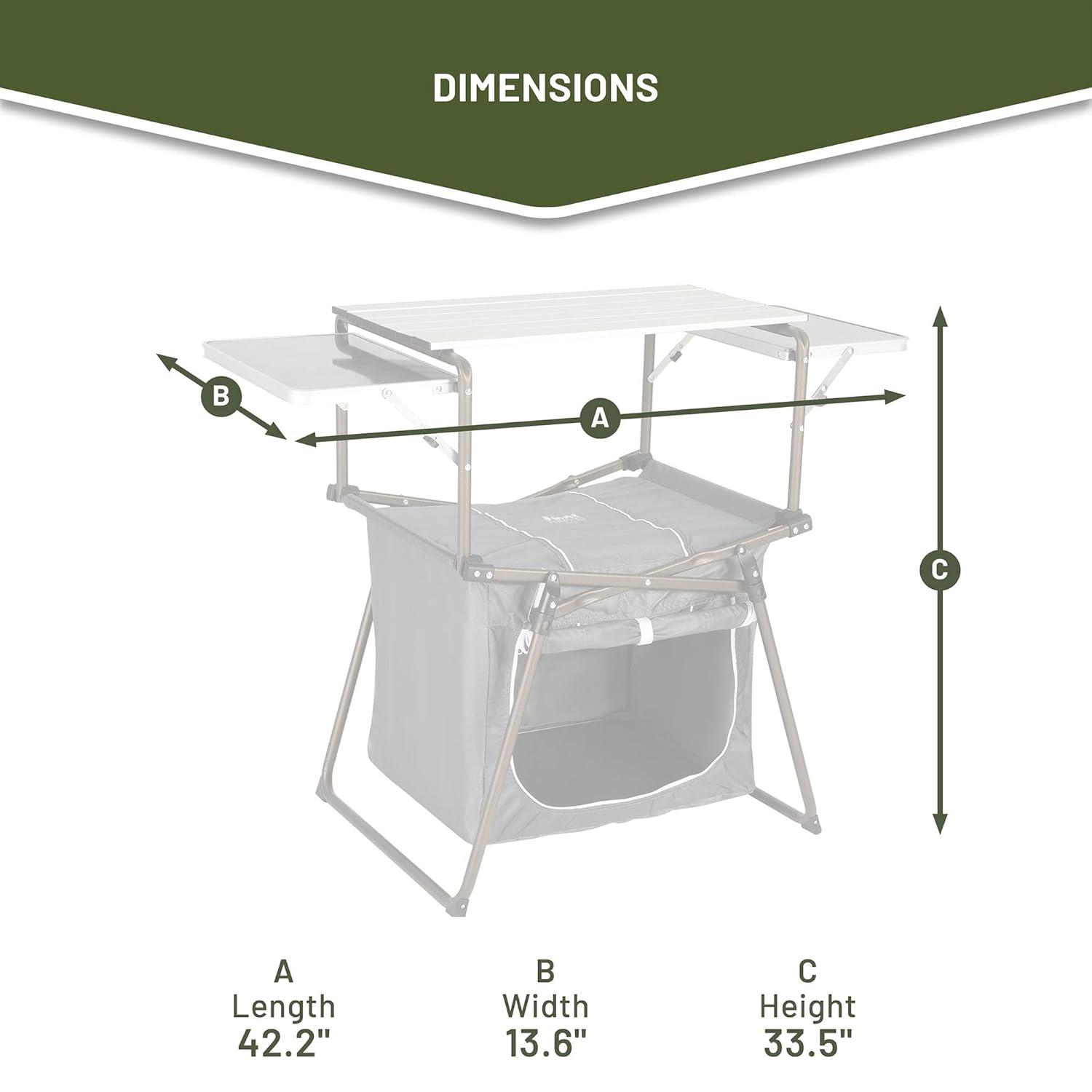 TIMBER RIDGE Folding Camping Kitchen Table – Lightweight Aluminum Cook Station with Storage & Carry Bag, Portable BBQ Grill Table, Gray.