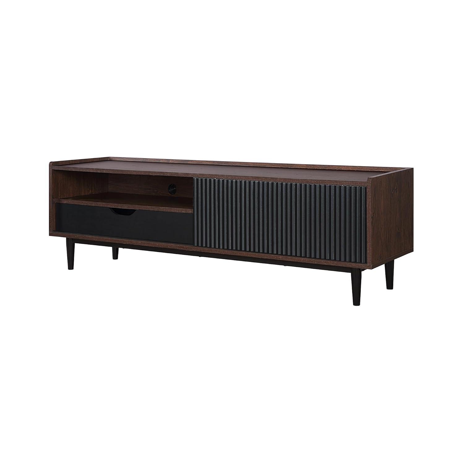 Duane Modern Ribbed TV Stand for TVs up to 55" Dark Brown/Black - Manhattan Comfort