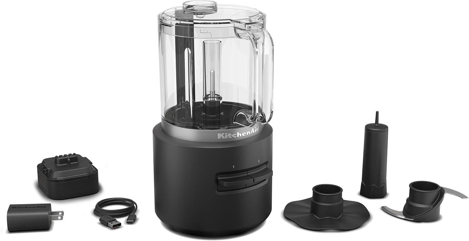 KitchenAid Go Cordless Food Chopper battery included KFCR531: 5-Cup Capacity, Stainless Steel Blades, 2 Speeds, Dishwasher-Safe