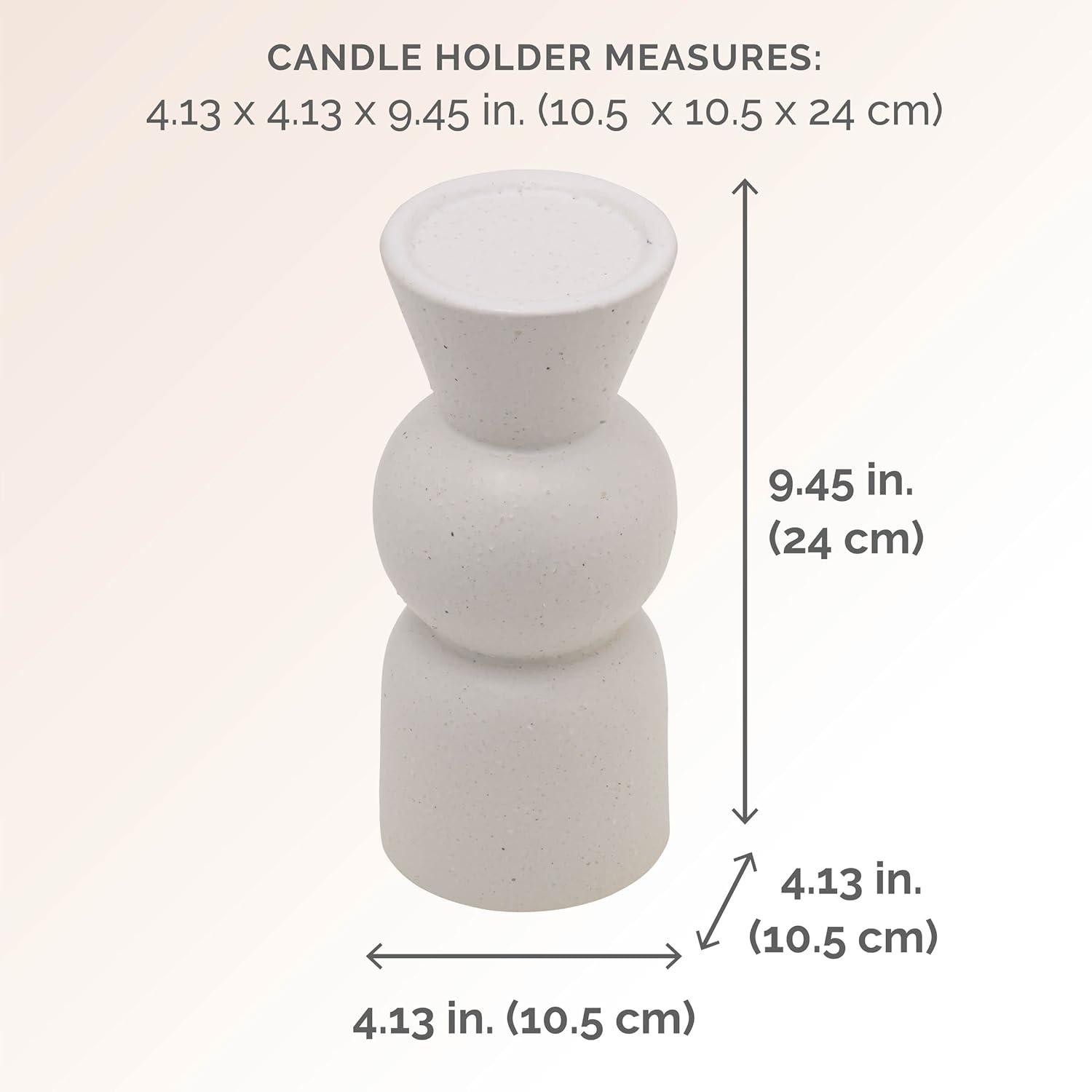 Elements 9 Inch Ceramic White Mid Ball Candle Holder