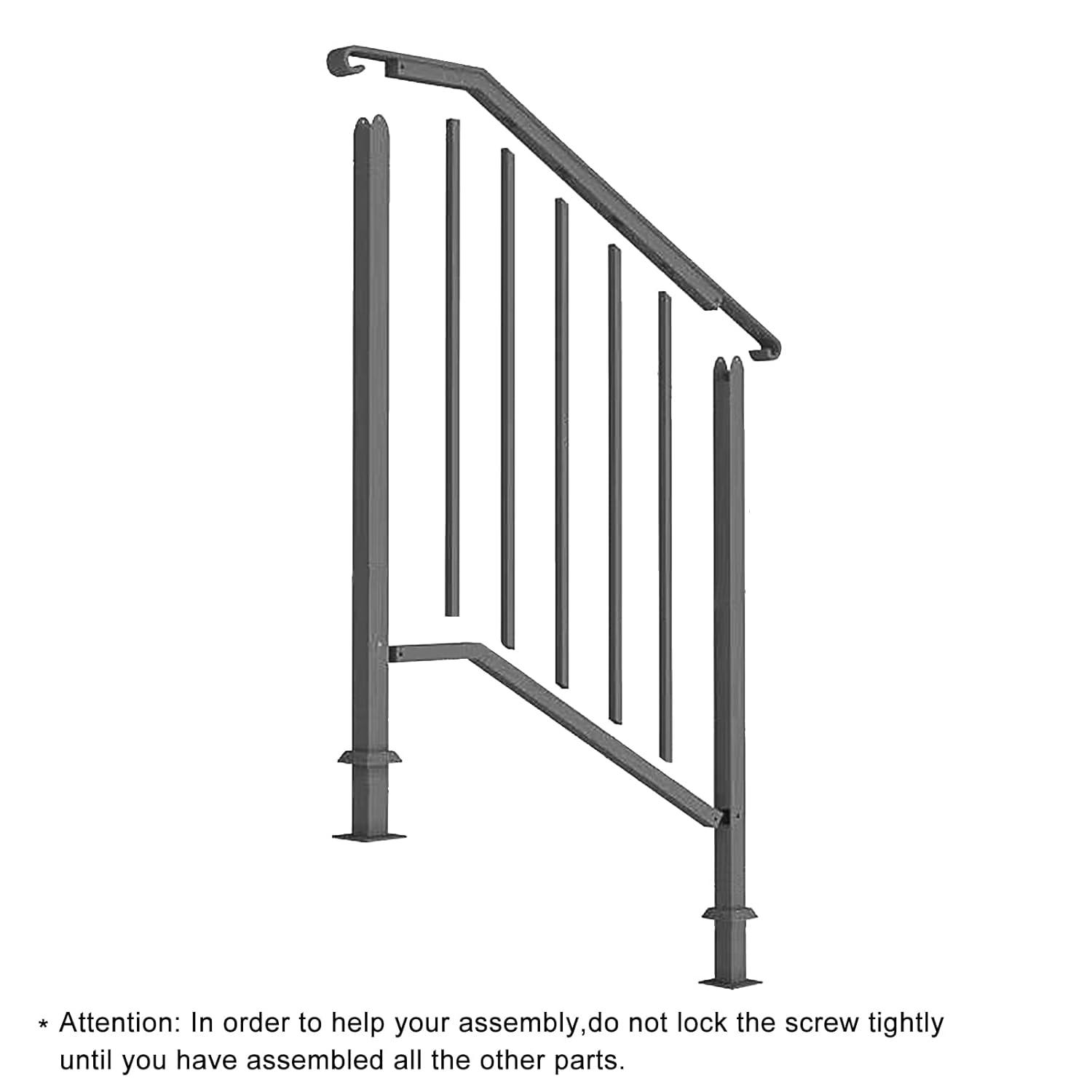 Outvita Handrails for Outdoor Steps, Black Wrought Iron Handrail Fits 2 or 3 Steps, Transitional Handrail with Installation Kit, Stair Railing for Concrete Steps or Wooden Stairs