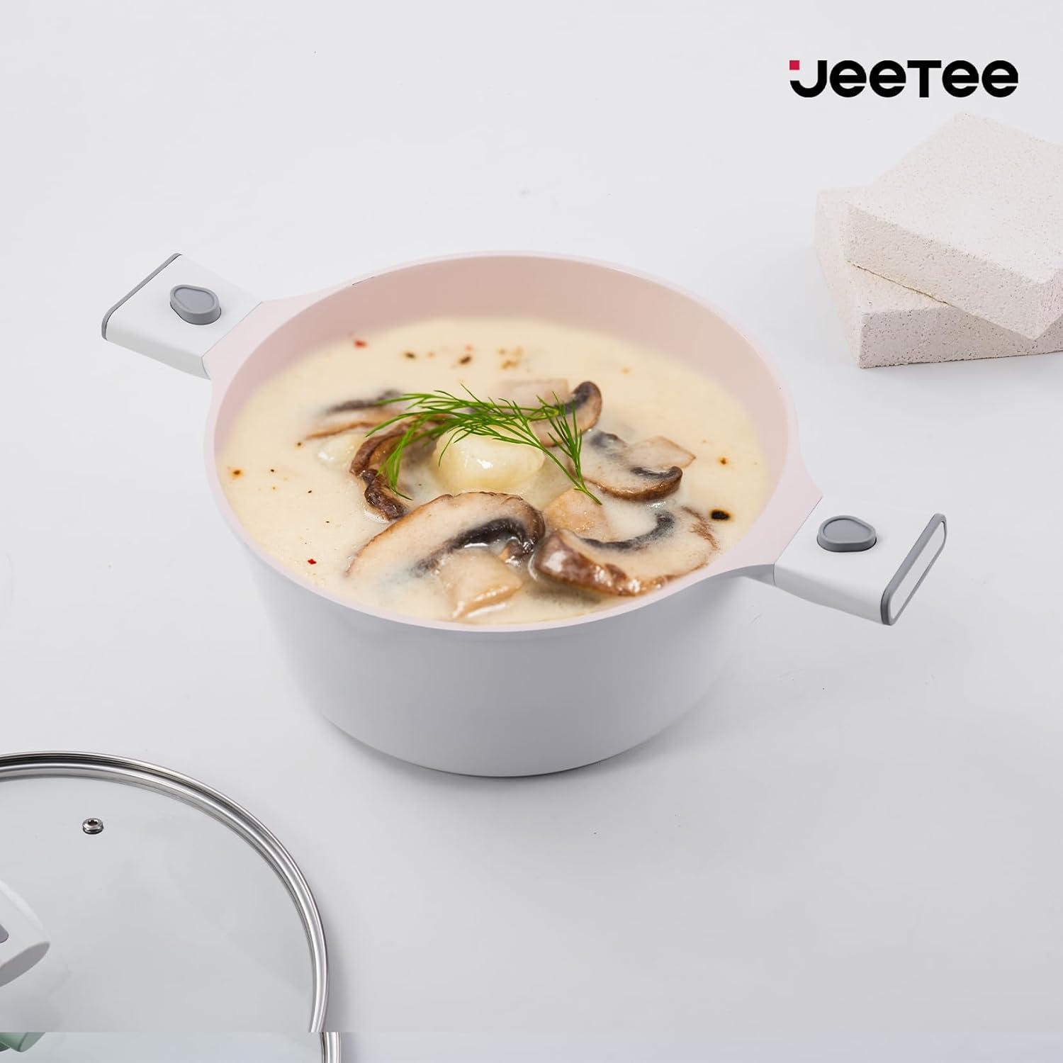 JEETEE 22pcs NonStick Ceramic Induction Cookware Sets, Pots and Pans With Removable Handles, Kitchen Non Toxic Pot Sets PFAS & PFOA Free