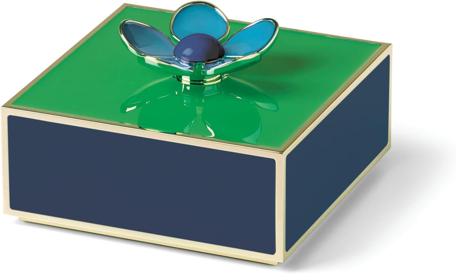 Green and Navy Floral Stainless Steel Keepsake Box