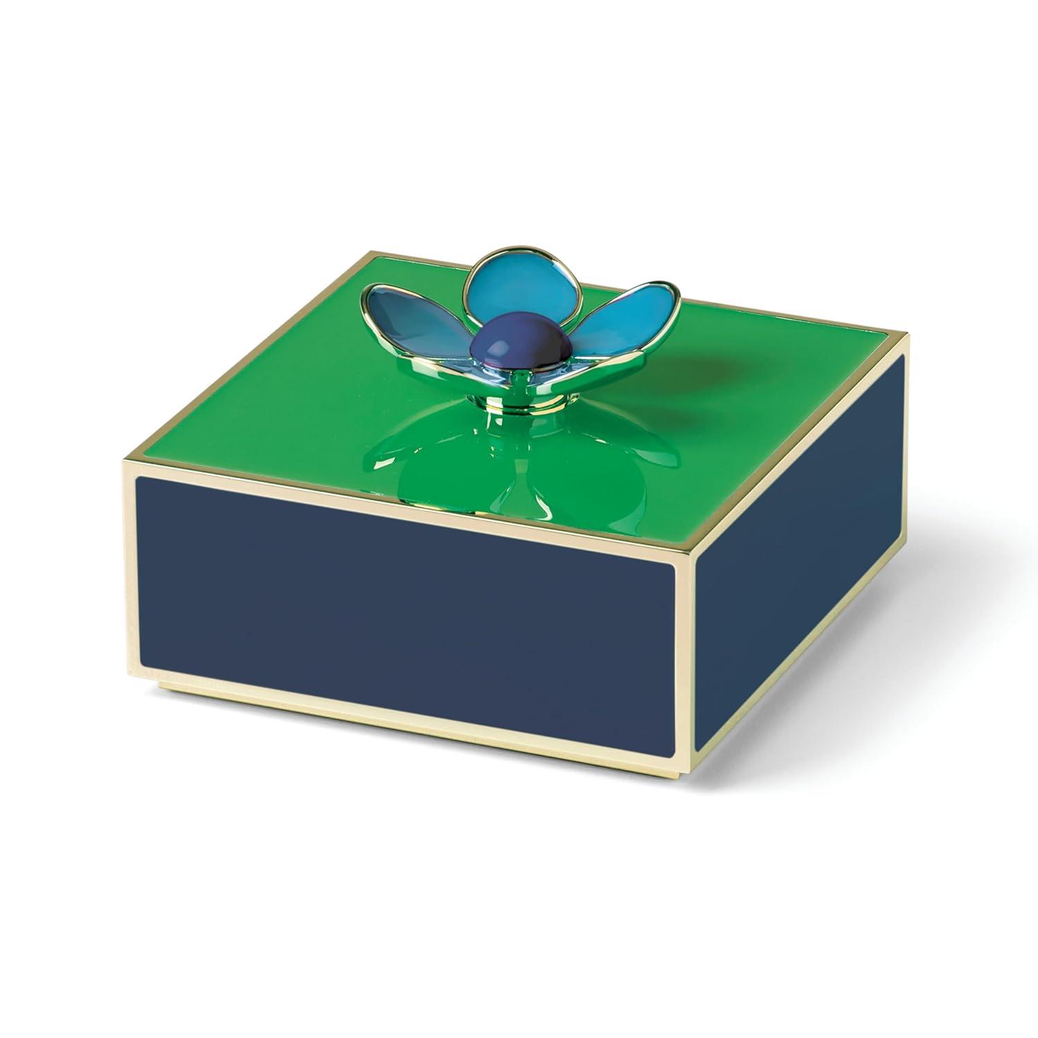 Green and Navy Floral Stainless Steel Keepsake Box