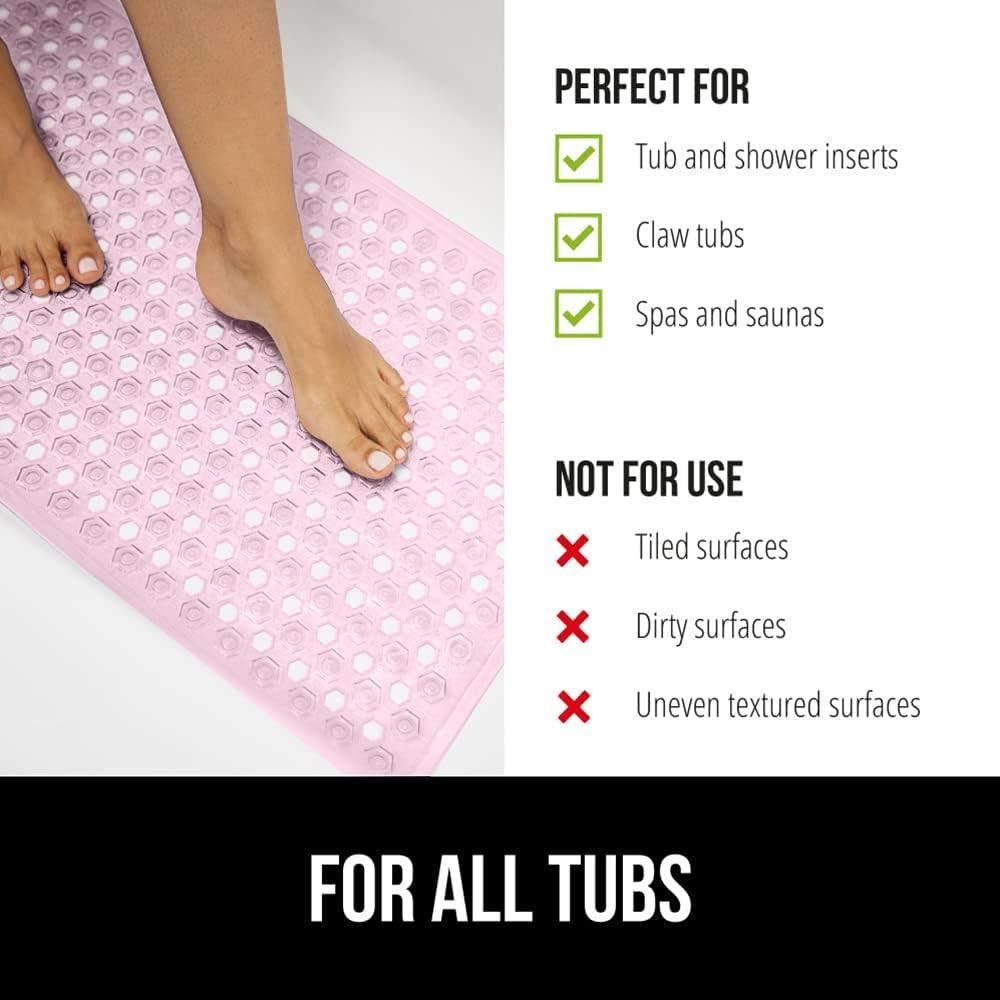 GORILLA GRIP Patented Bathtub Mat, Hundreds of Suction Cups, 35x16 Size, Light Pink Translucent