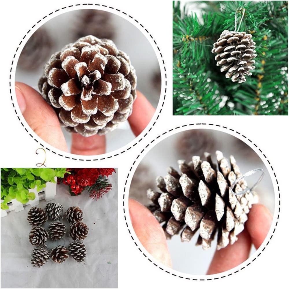 Yahpetes 12 Pcs Christmas Pine Cones 1.96" Snow Tipped Natural Pine Cone Decorations Christmas Rustic Pinecone Ornaments for Decorating and Designing(12 pcs)