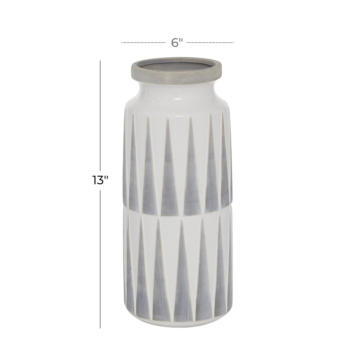 Novogratz Ceramic Decorative White Vase with Triangle Patterns
