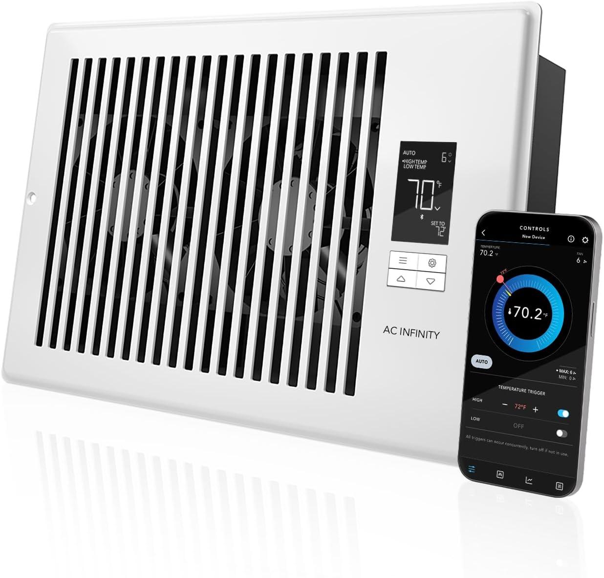 AC Infinity AIRTAP T6 White, Register Booster Fan for 6” x 10” Register Holes, Improves Heating & Cooling from AC Vents, with 10-Level Speeds and Bluetooth Integrated App Control