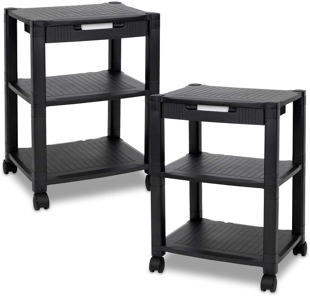 Black Rolling Printer Cart with Storage and Cable Management