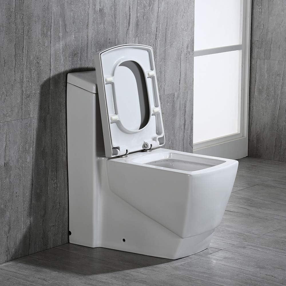 WOODBRIDGE T-0020 Dual Flush Elongated One Piece Toilet with Soft Closing Seat Design, Deluxe Square