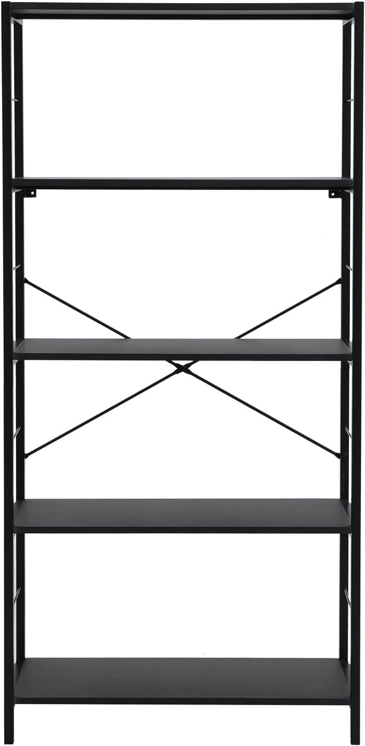 eHemco 5 Tier Bookshelf, Modern Rustic Bookcase Shelf, Book Rack, Free Standing Shelf, Storage Rack for Home Office, Living Room, Kitchen, 64 Inches, Black