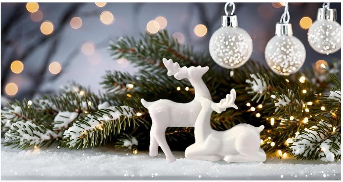 QIAOIDEA Pack 2 Porcelain Christmas Reindeer Figurines Mini Animal Reindeer Decor Deer Statues Sculpture Collectible Figurines