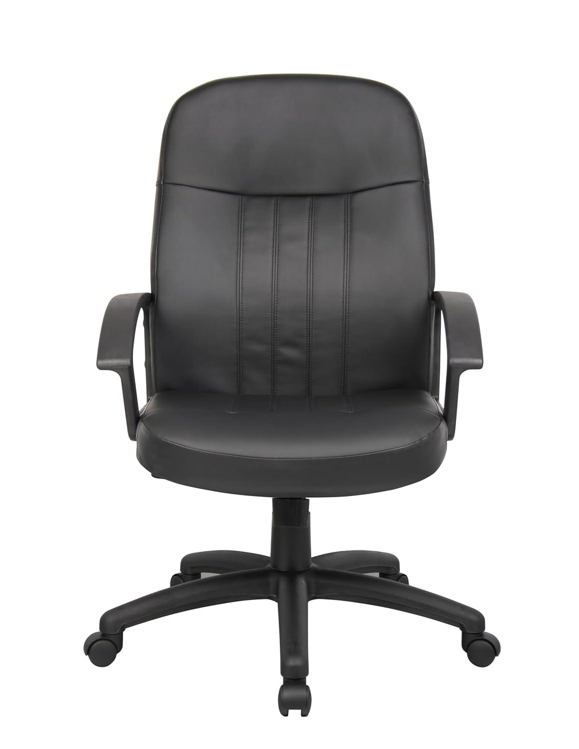 Executive Leather Budget Chair Black - Boss Office Products: Swivel, Lumbar Support, 250lb Capacity