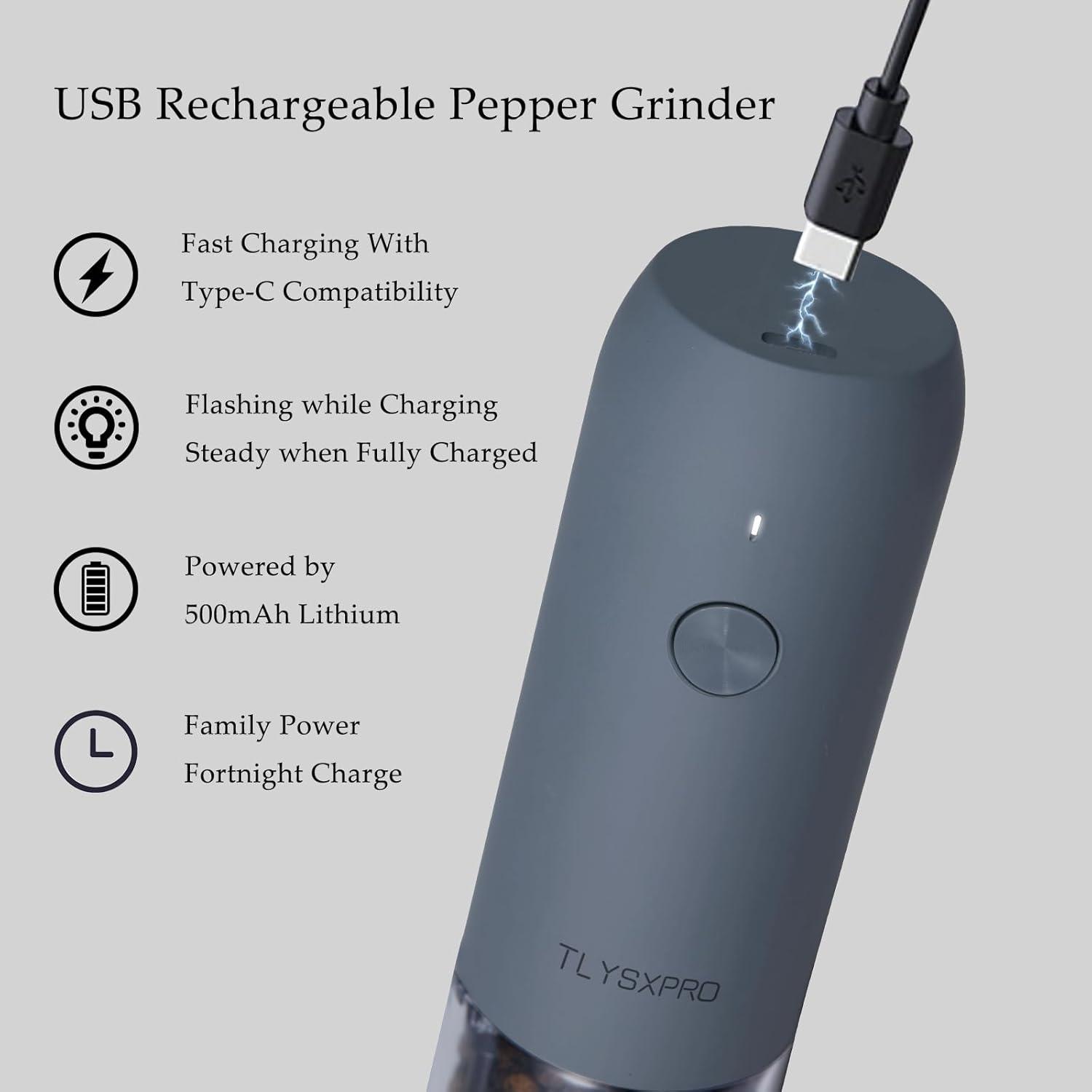 Blue-Grey Electric Automatic Pepper Grinder Set with LED Light