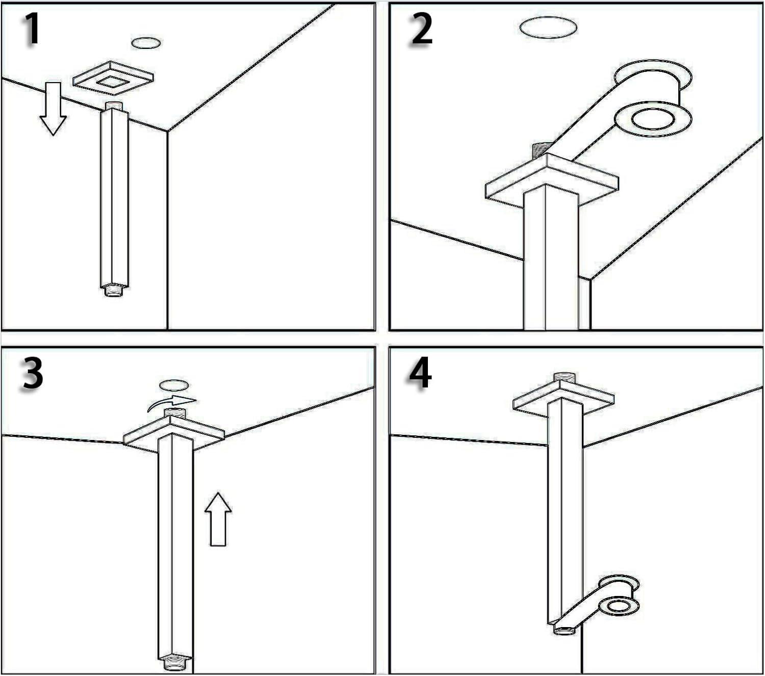 Matte Black Stainless Steel Ceiling Mounted Square Shower Arm