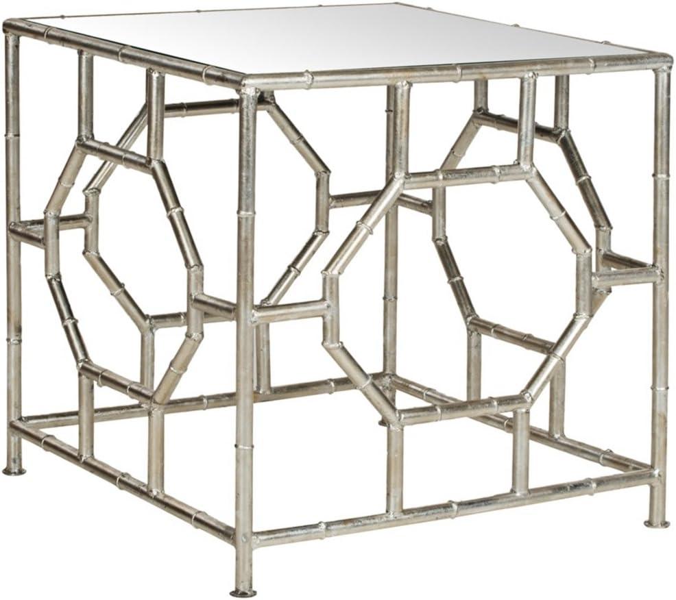 Chic Rory Silver Square Mirrored Accent Table with Faux Bamboo Base